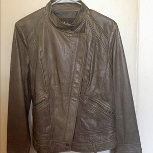 Cole Haan Exceptional LAMBSKIN Leather Jacket Muted Olive Sz L Like New LAST ☎️